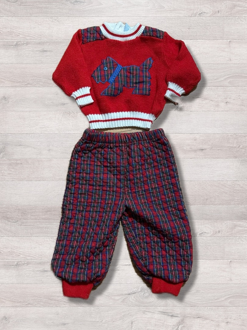Vintage 90s Half Moon Scottish Terrier Knit Matching Set Outfit 18 Months